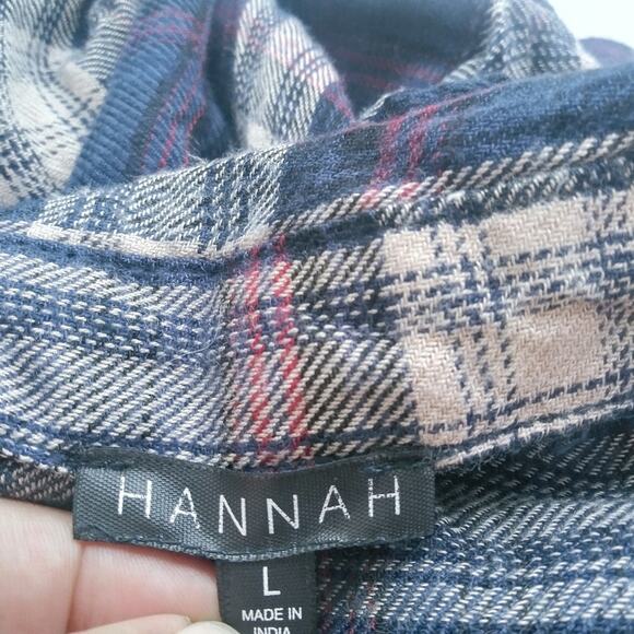 Hannah Blue Plaid RelaxedTunic Button Up Shirt L - Picture 6 of 7
